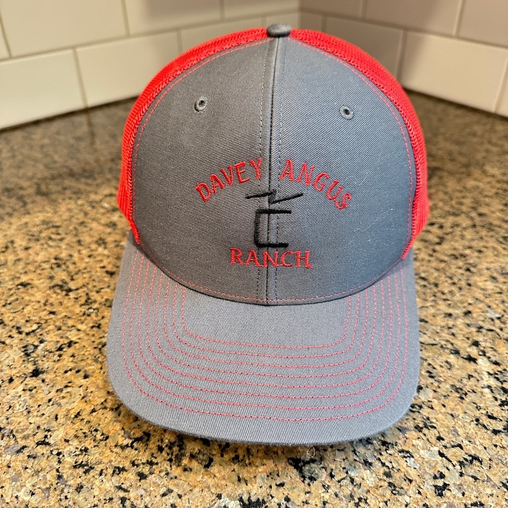 Davey Angus Ranch Logo Richardson Hat 112 Trucker Men's Adjustable Gray Red